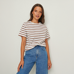 Gestreiftes Baumwoll-T-Shirt mit Rundhalsausschnitt