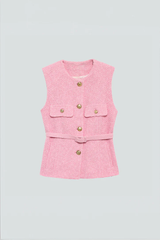 Tweed-Weste mit Gürtel und Goldknöpfen