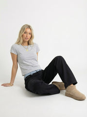 Contrast Waist Wide Leg Jeans