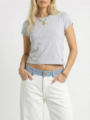 Contrast Waist Wide Leg Jeans