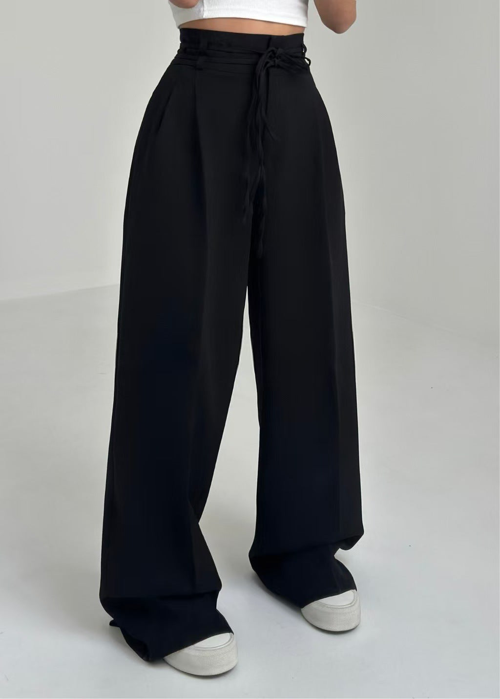 High-Waist Wide-Leg Trousers with Tie Belt