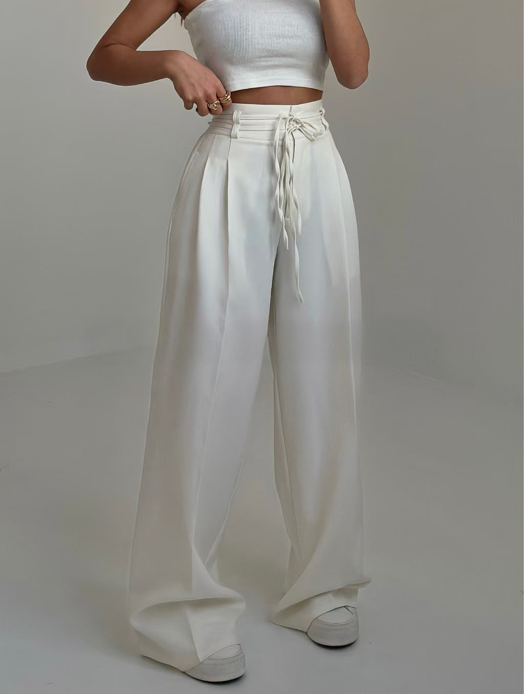 High-Waist Wide-Leg Trousers with Tie Belt