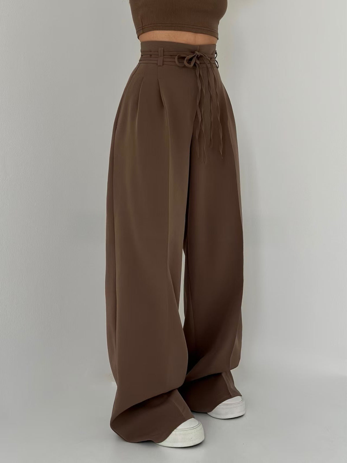 High-Waist Wide-Leg Trousers with Tie Belt