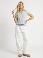 Contrast Waist Wide Leg Jeans