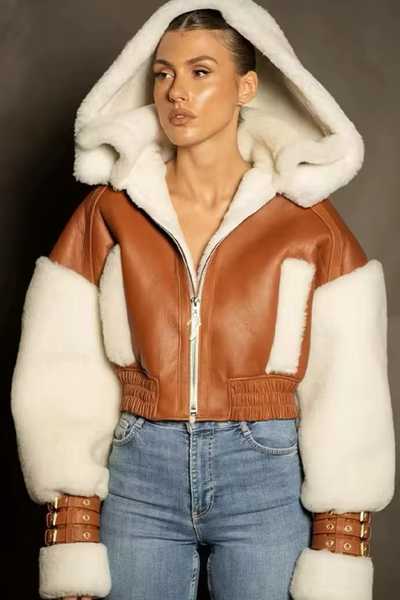 Cropped Teddy-Leder Jacke | Léa