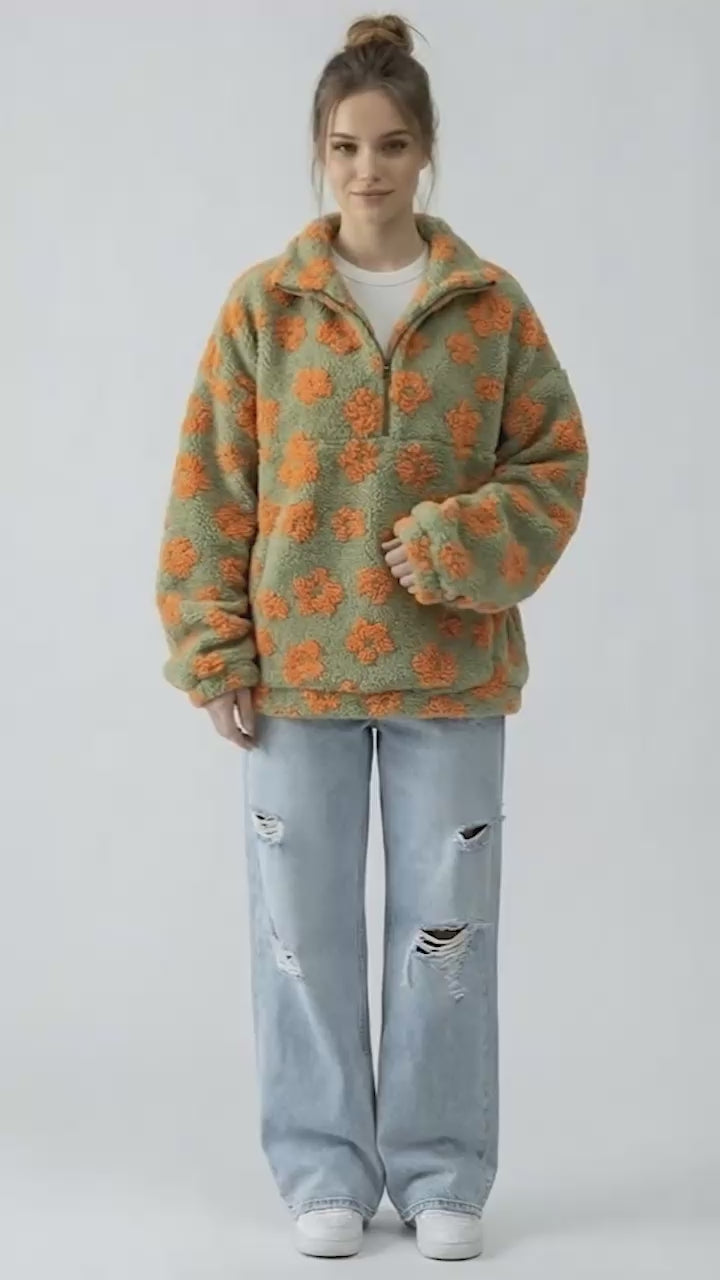 Flower Fleece Half-Zip